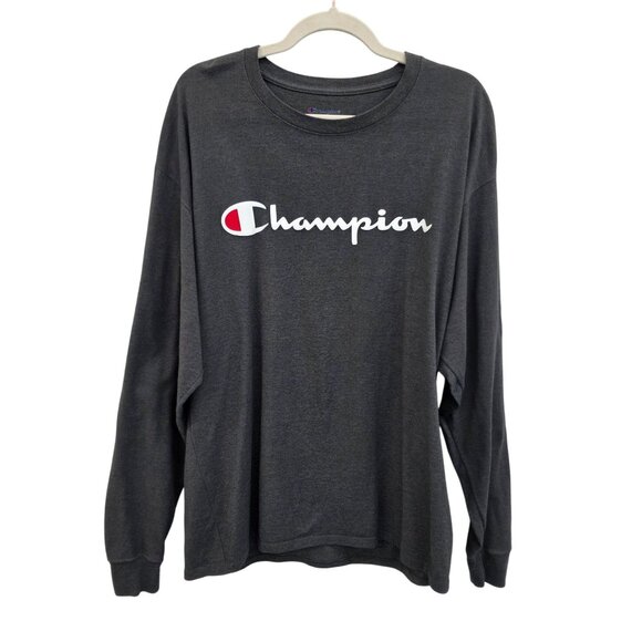 Champion Mens XL Long Sleeve Crewneck Shirt Gray Athletic Winter Layering Piece - Picture 1 of 11